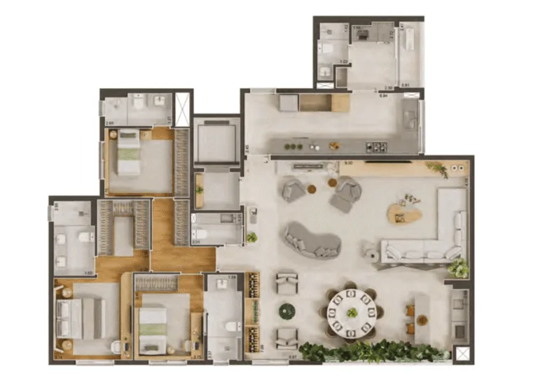 Planta de 183,97 m&sup2;, op&ccedil;&atilde;o com 3 su&iacute;tes e sala ampliada